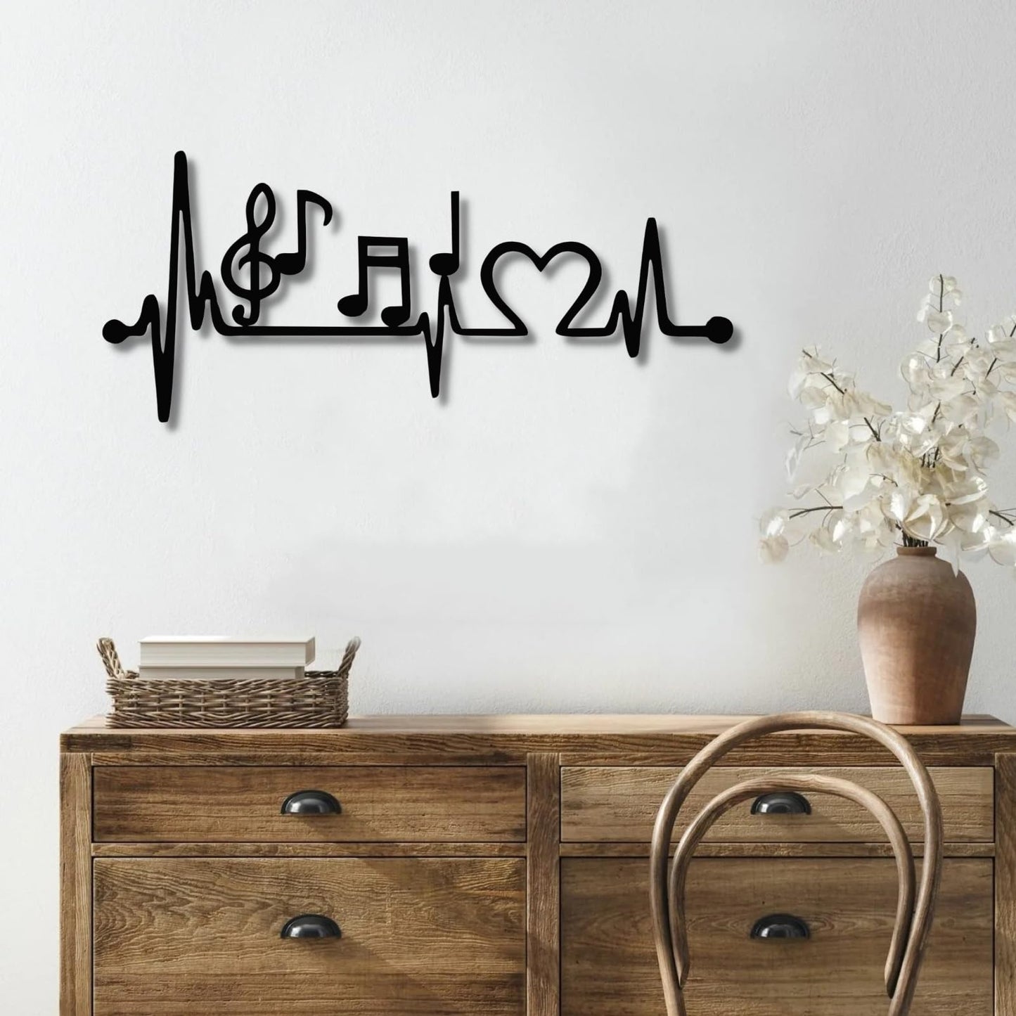 Bisamu Music Metal Wall Decor, Music Decor, Music Lover Gift, Music Notes Wall Art, Line Music Notes, Metal Music Note Wall Art (30" W x 13" H / 75x32cm)