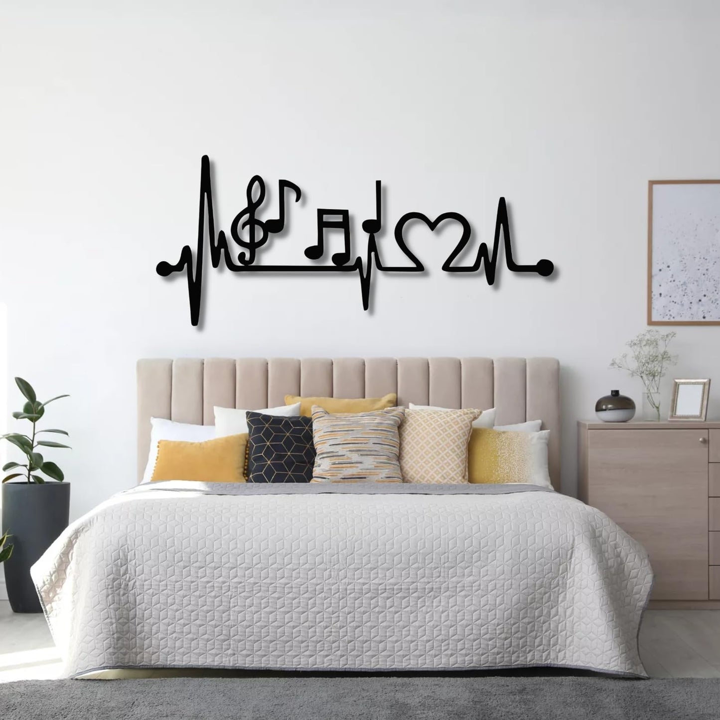 Bisamu Music Metal Wall Decor, Music Decor, Music Lover Gift, Music Notes Wall Art, Line Music Notes, Metal Music Note Wall Art (30" W x 13" H / 75x32cm)