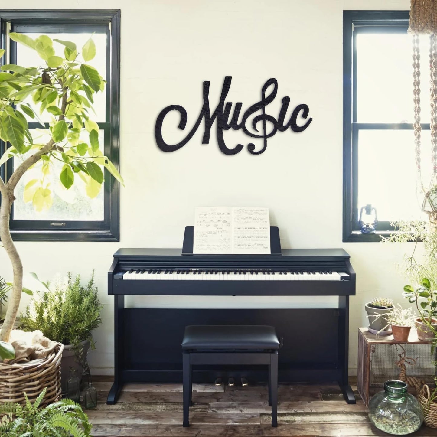 Bisamu Metal Music Note Wall Decor, Word Art Treble Clef, Black Music Wall Decor, Metal Music Word Art, Music Room Decor, Metal Music Art, Gift for Musicians (70 x 37cm (28 x 15 inches))