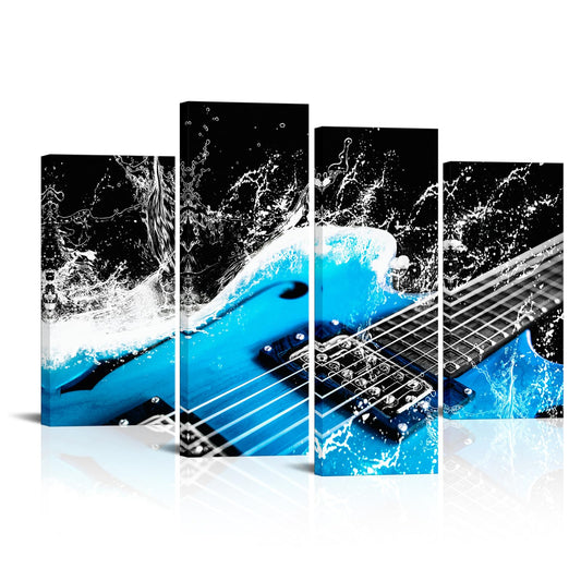 Apicoture Music Wall Decor Black Blue Guitar Canvas Wall Art Abstract Musical Instruments Art Decorations Framed For Walls (Blue)